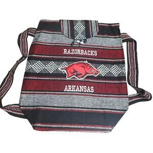 Mexican Woven Arkansas Razorbacks Drawstring Backpack NWOT 15x16